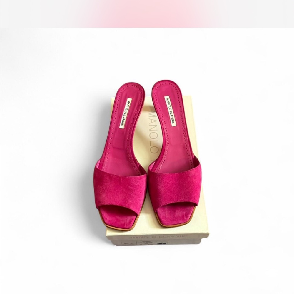 Manolo Blahnik Araspemu Fuchsia Suede Mules
